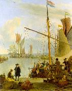 BACKHUYSEN, Ludolf View from the Mussel Pier in Amsterdam hh oil